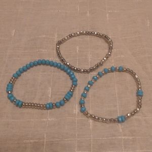 Teal and Silver Elastic Bracelet Set